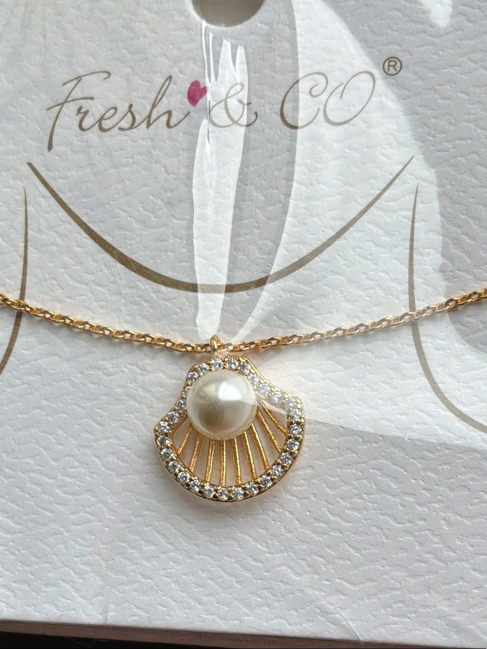 Gold Shell Pendant Necklace with Pearl Accent